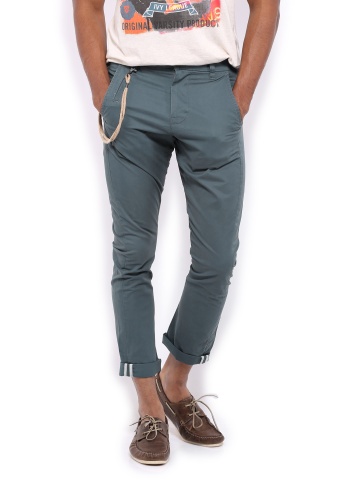 United Colors of Benetton Men Blue Carrot Fit Trousers available at 