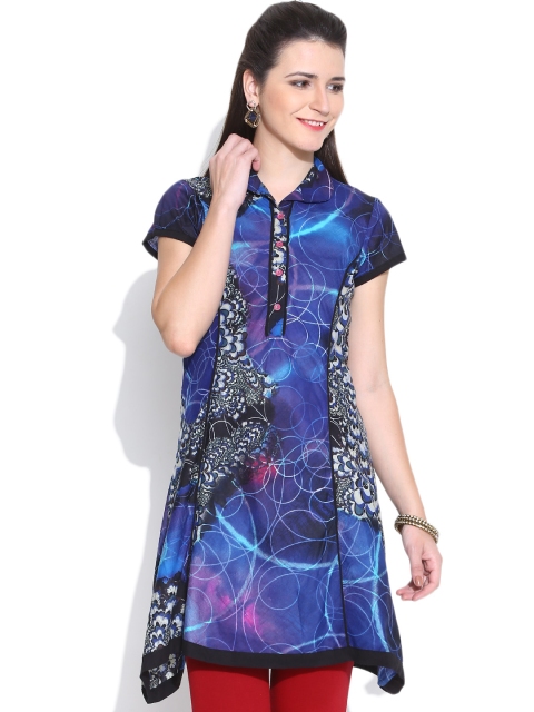 Rain & Rainbow Blue Printed A-Line Kurta