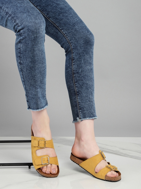 Roadster Women Mustard Yellow Solid Open Toe Flats