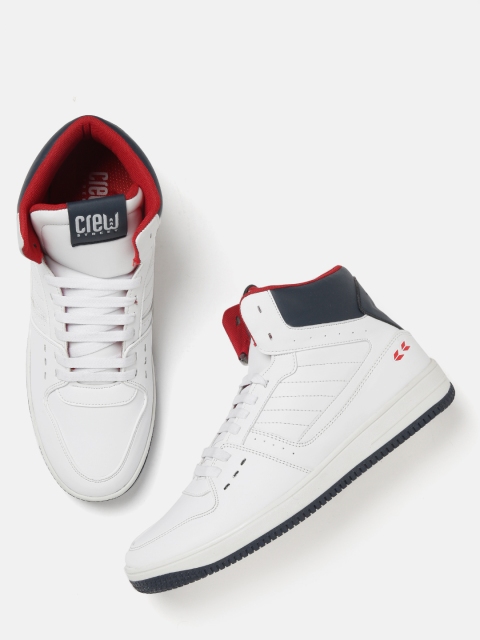 Crew STREET Men White Solid Mid-Top Sneakers