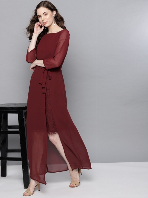 Carlton London Women Maroon Solid Maxi Dress