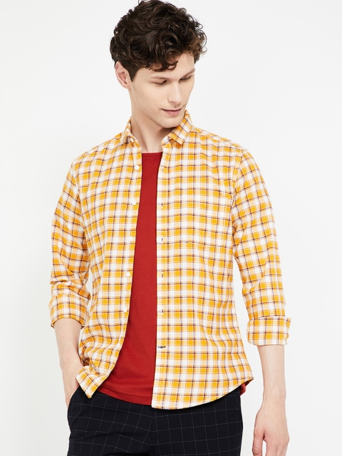 Fame Forever by Lifestyle Men Yellow Slim Fit Checked Casual Shirt