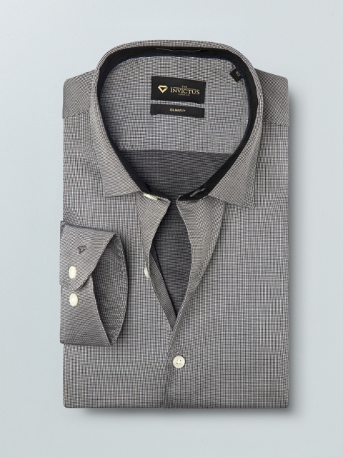 INVICTUS Men Grey & Black Slim Fit Self Design Smart Casual Shirt