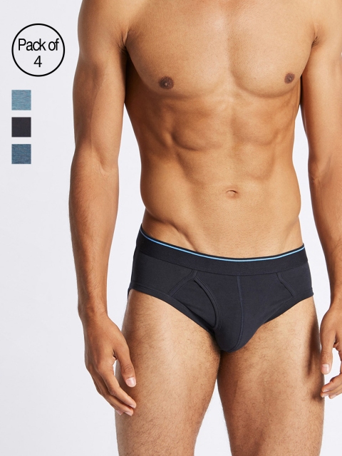 Marks & Spencer Men Pack of 4 Cool & Fresh Cotton Stretch Briefs, Blue
