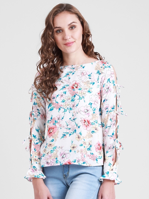 Zink London Women White Printed A-Line Top