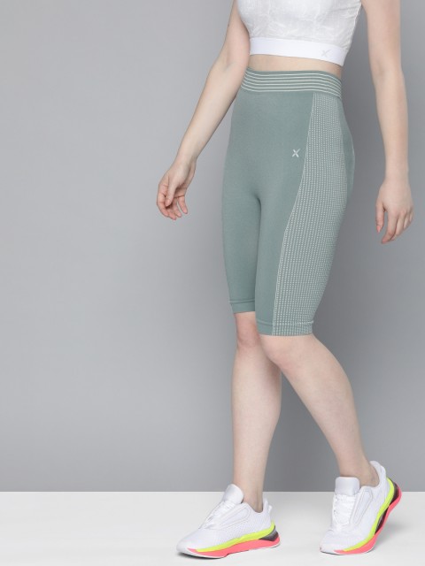 HRX by Hrithik Roshan Women Blue Self Design Skinny Fit Seamless Yoga Shorts