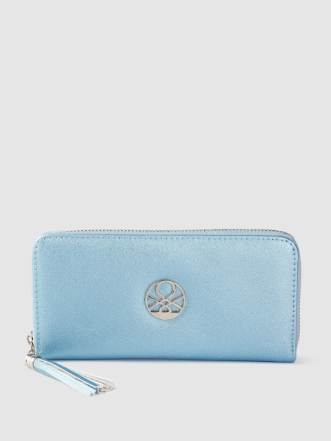United Colors of Benetton Women Blue Solid Zip Around Wallet