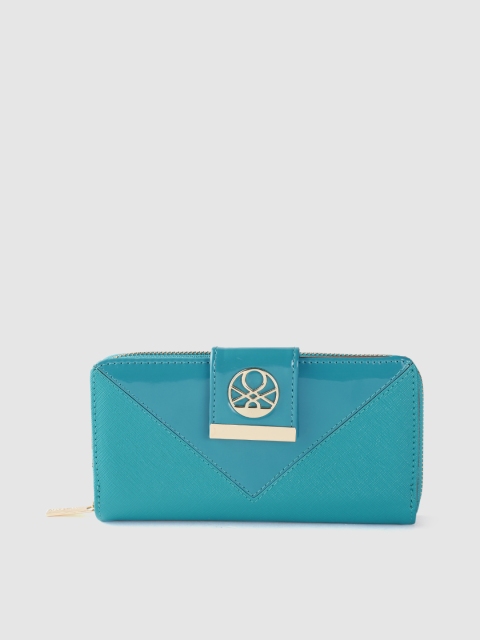 United Colors of Benetton Women Blue Solid Zip Around Wallet