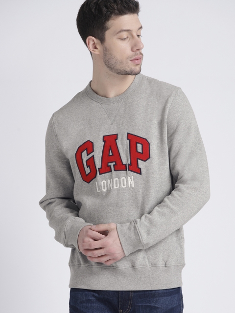 GAP Men's Logo Fleece Crewneck Sweatshirt, Grey melange