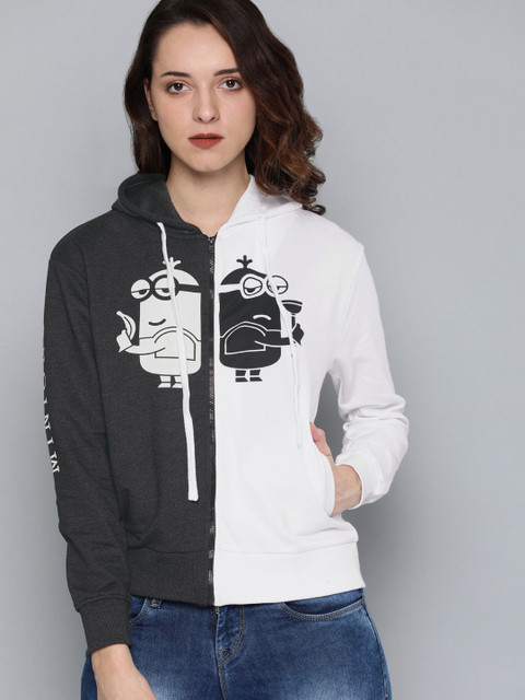Minions by Kook N Keech Minion Women Charcoal Grey & White Printed Hooded Sweatshirt
Minions by Kook N Keech Minion Women Charcoal Grey & White Printed Hooded Sweatshirt