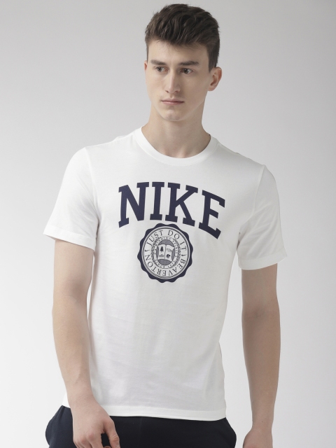 Nike Men White Printed Round Neck T-shirt