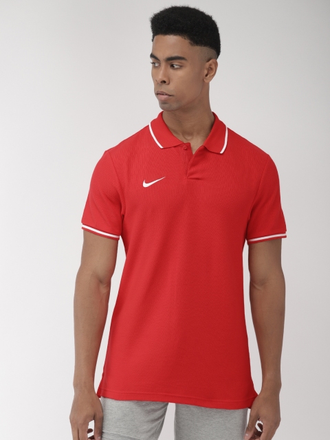 Nike Men Red Solid CLUB19 SS Polo Collar Football T-shirt