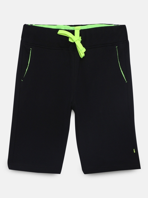 Indian Terrain Boys Black Solid Regular Fit Shorts