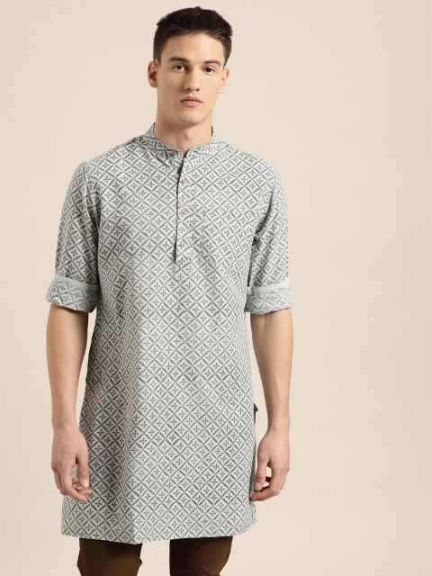 Sangria Men Grey Printed Straight Kurta