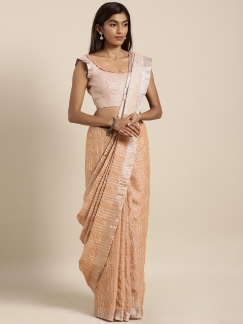 Kvsfab Brown Woven Design Linen Blend Saree