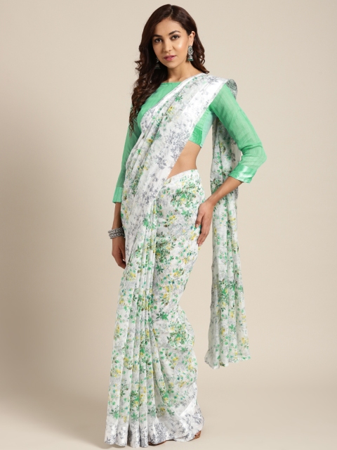 Saree mall White & Green Printed Saree