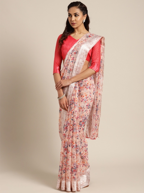 Saree mall Peach-Coloured & Blue Printed Saree
