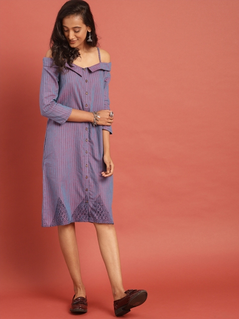 Taavi Women Purple & Maroon Self Striped Hand Block Print Legacy Sheath Sustainable Dress with Pockets
Taavi Women Purple & Maroon Self Striped Hand Block Print Legacy Sheath Sustainable Dress with Pockets