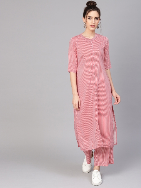 GERUA Women Red & White Striped Kurta with Palazzos