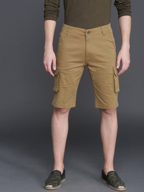 WROGN Men Khaki Solid Slim Fit Cargo Shorts
