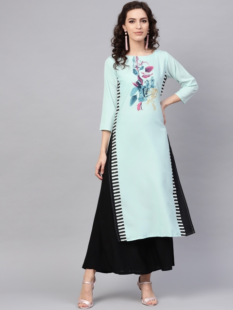 AHIKA Women Blue Printed Straight Kurta