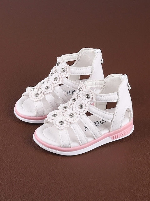 Walktrendy Girls White Embellished Open Toe Flats