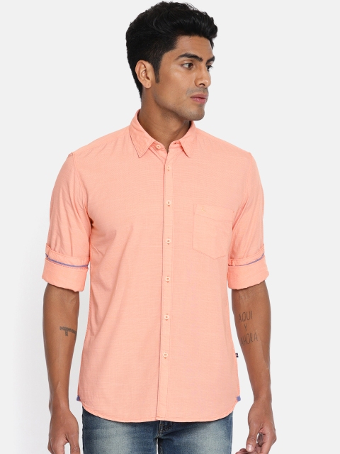 Parx Men Orange Slim Fit Solid Casual Shirt