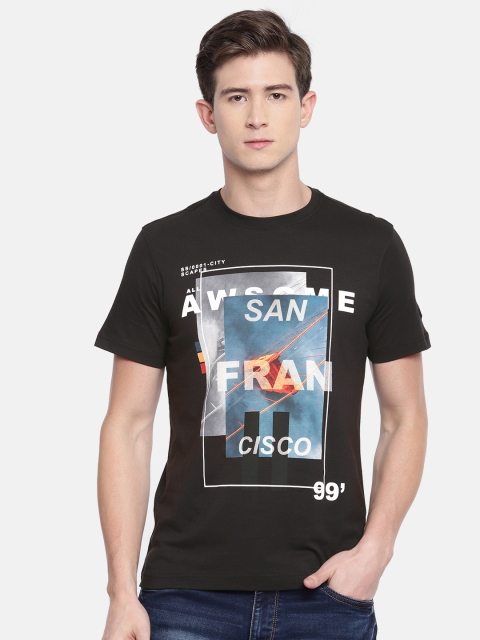 Parx Men Black Printed Round Neck T-shirt