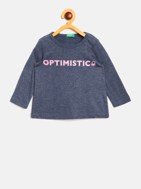 United Colors of Benetton Girls Navy Blue Printed Round Neck T-shirt