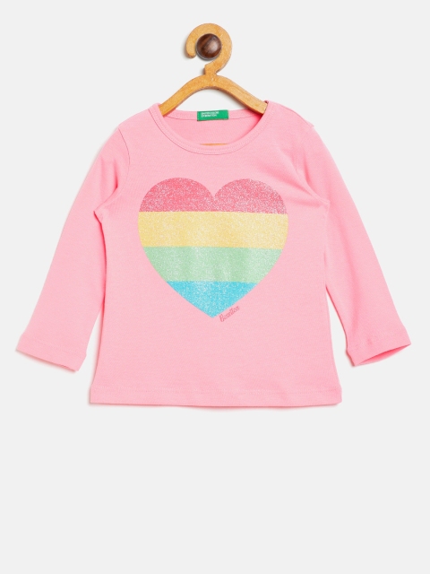 United Colors of Benetton Girls Pink Printed Round Neck T-shirt