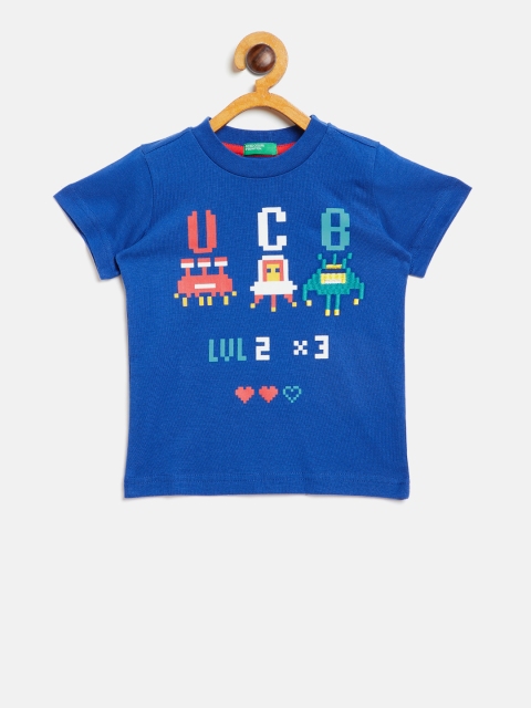 United Colors of Benetton Boys Blue Printed Round Neck T-shirt