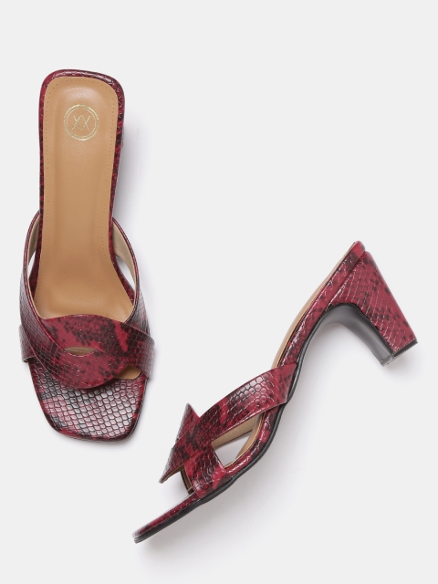 20Dresses Women Maroon & Black Snakeskin Pattern Heels