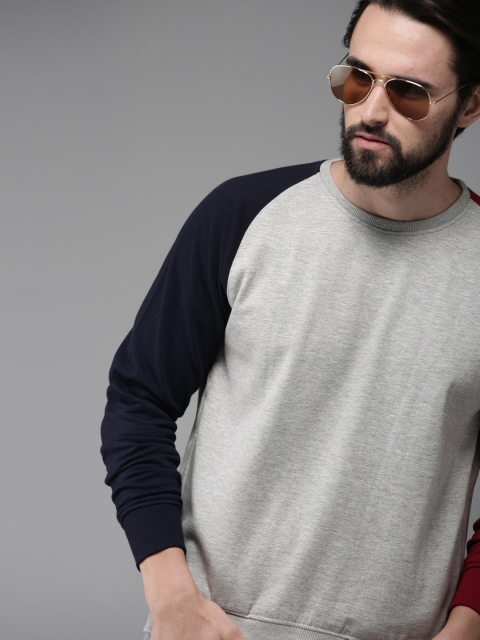 HERE&NOW Men Grey Solid Sweatshirt