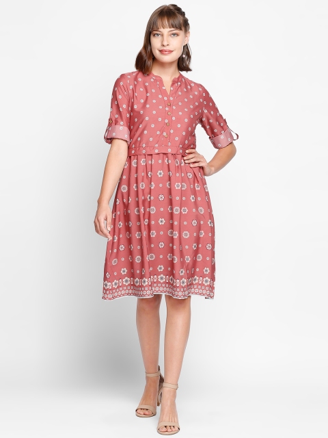 AND Women Pink Fit and Flare Dress