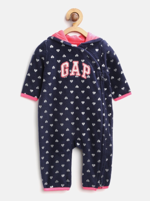 GAP Baby Girls Logo Hoodie One-Piece, Navy blue