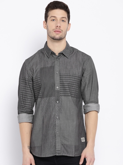 Jack & Jones Grey Printed Casual Shirt