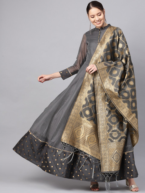 Inddus Women Grey & Golden Solid Anarkali Kurta With Dupatta
Inddus Women Grey & Golden Solid Anarkali Kurta With Dupatta