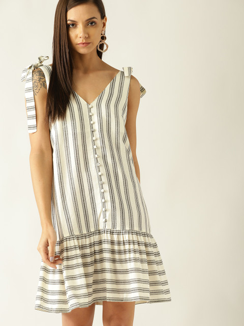 MANGO Women Off-White & Black Striped Drop-Waist Dress
MANGO Women Off-White & Black Striped Drop-Waist Dress
