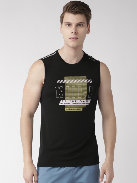 Alcis Men Black Printed Round Neck T-shirt