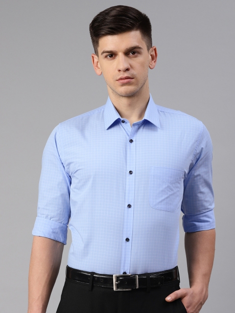 Peter England Men Blue & White Checked Slim Fit Formal Shirt