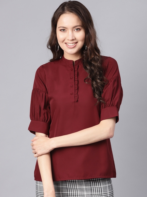 Ives Women Maroon Solid Shirt Style Top