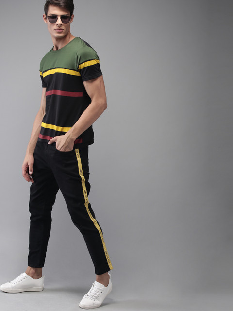 Moda Rapido Men Black & Olive Green Striped Round Neck T-shirt
Moda Rapido Men Black & Olive Green Striped Round Neck T-shirt