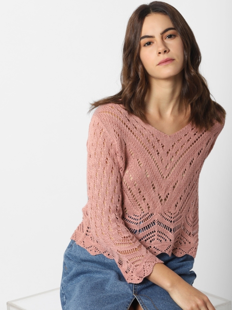 ONLY Women Pink Self Design Sweater