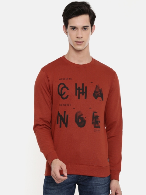 Wrangler Men Rust Orange & Black Printed Sweatshirt
