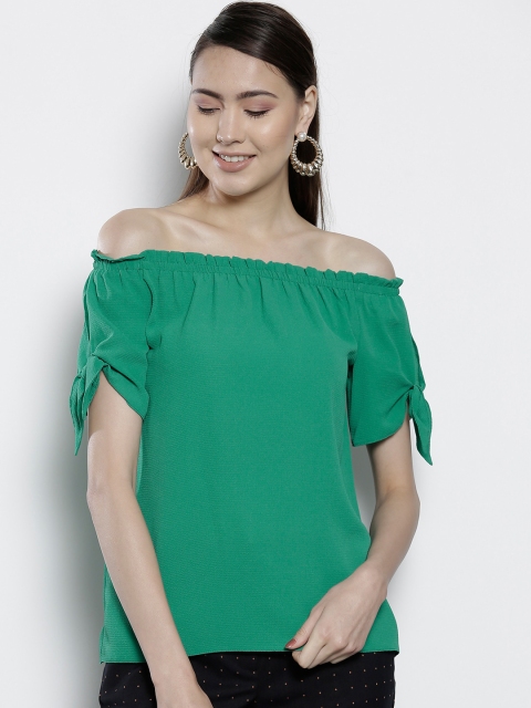 DOROTHY PERKINS Women Green Solid Bardot Top