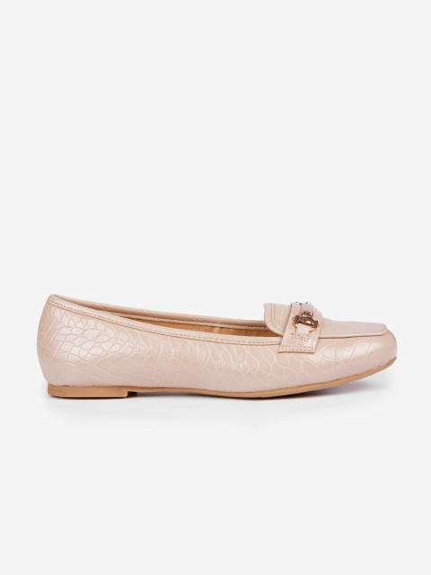 DOROTHY PERKINS Women Peach-Coloured Croc Textured Loafers