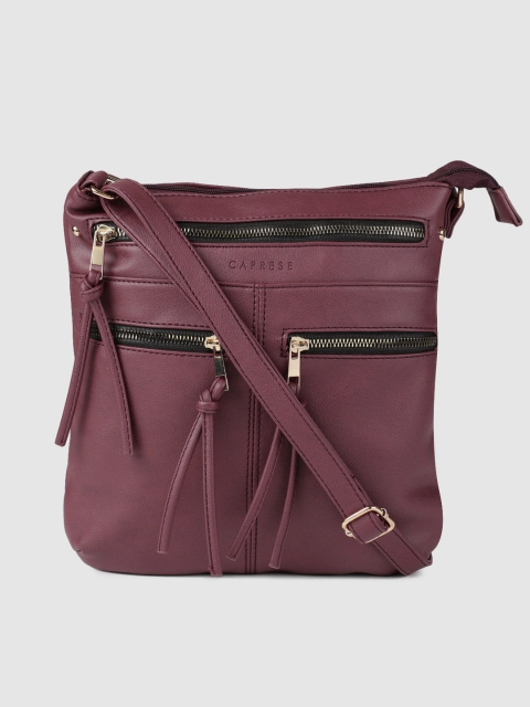 Caprese Maroon Solid Sling Bag