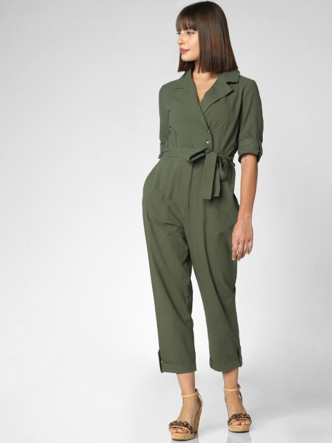 Vero Moda Women Olive Green Solid Capri Jumpsuit