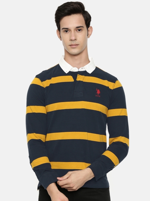 U.S. Polo Assn. Men Navy Blue Mustard Yellow Striped Polo Collar Pure Cotton T-shirt
U.S. Polo Assn. Men Navy Blue Mustard Yellow Striped Polo Collar Pure Cotton T-shirt