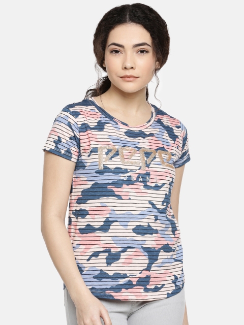 Pepe Jeans Women Peach-Coloured Navy Blue Solange Fit Camouflage Printed Pure Cotton T-shirt
Pepe Jeans Women Peach-Coloured Navy Blue Solange Fit Camouflage Printed Pure Cotton T-shirt